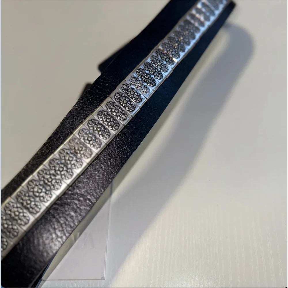 Leather Belt with Metal Pieces Size 32 US